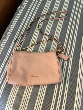 Coach Leather Crossbody Bag in Blush Pink with Gold Chain